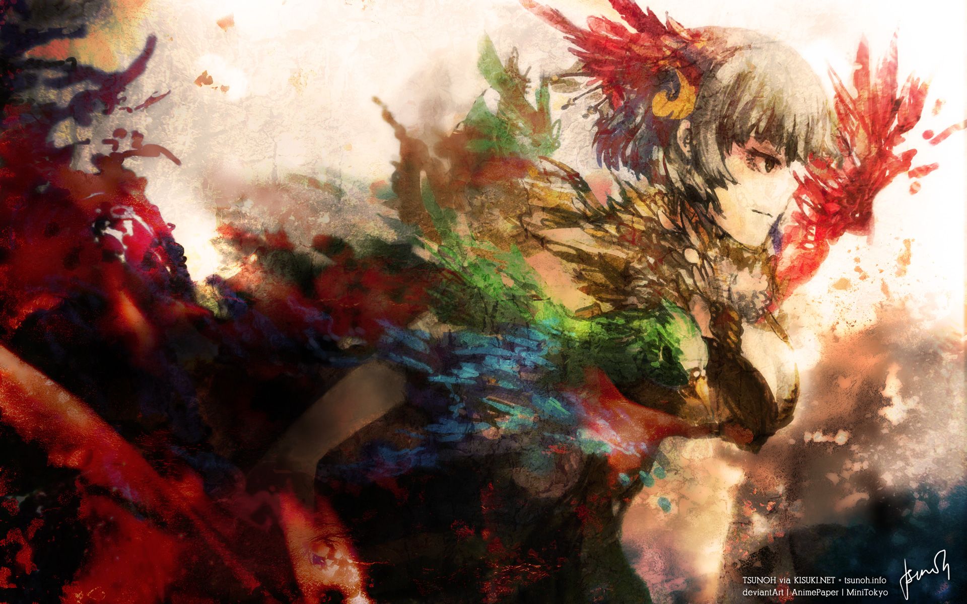 Ragazza anime piume colorate, 1920x1200 Full HD+ WUXGA, PC