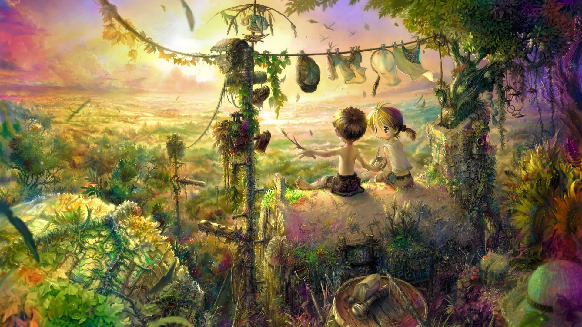 Bambini in giardino fantasy, 1920x1080 1080p, Laptop