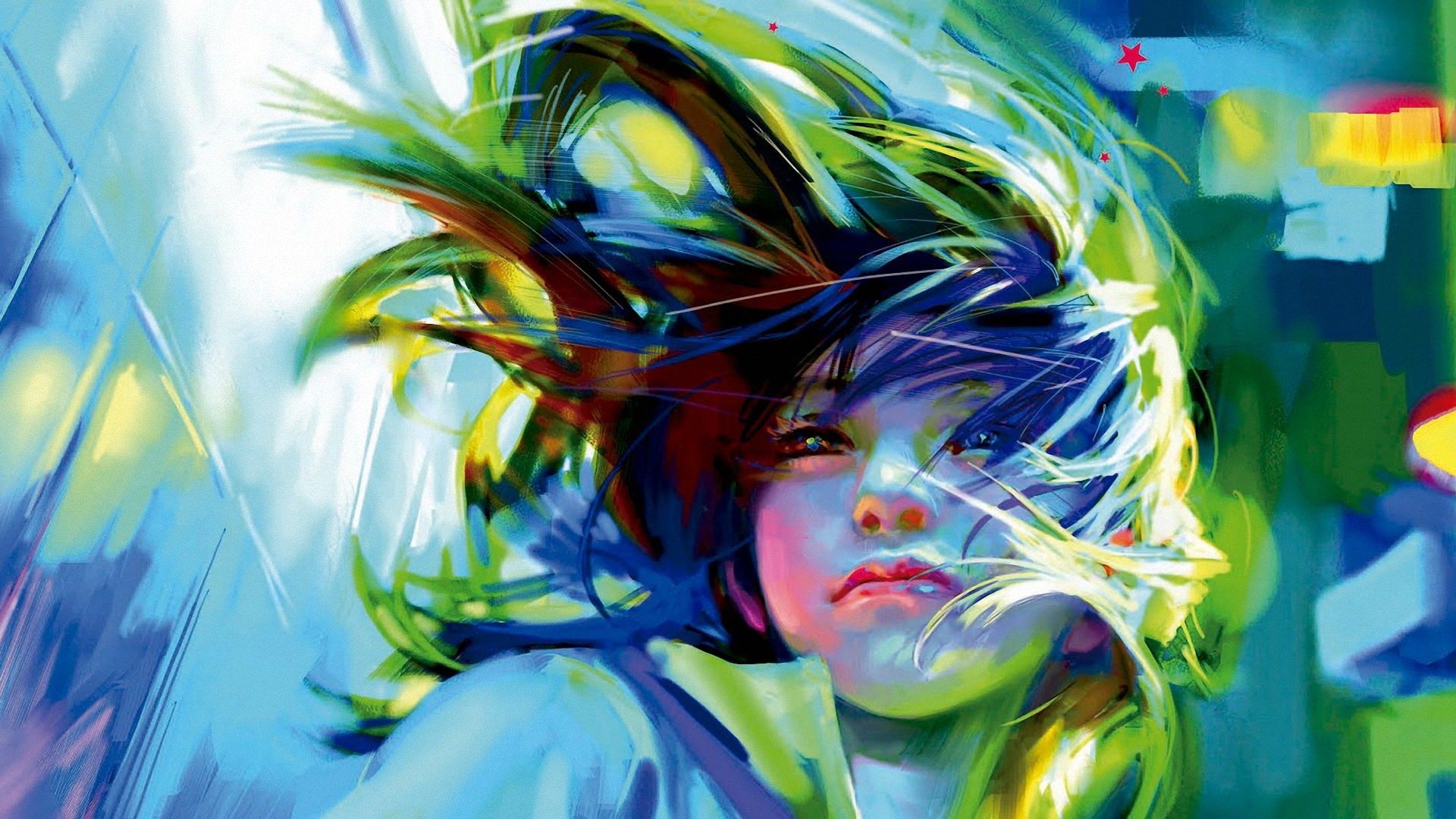 Ragazza anime capelli mossi colorati, 1920x1080 Full HD 1080p, Desktop