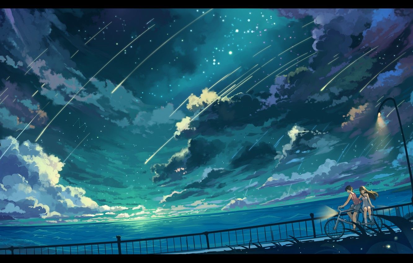 Ragazza in bicicletta, cielo stellato, 1332x850 HD, Notebook Gaming