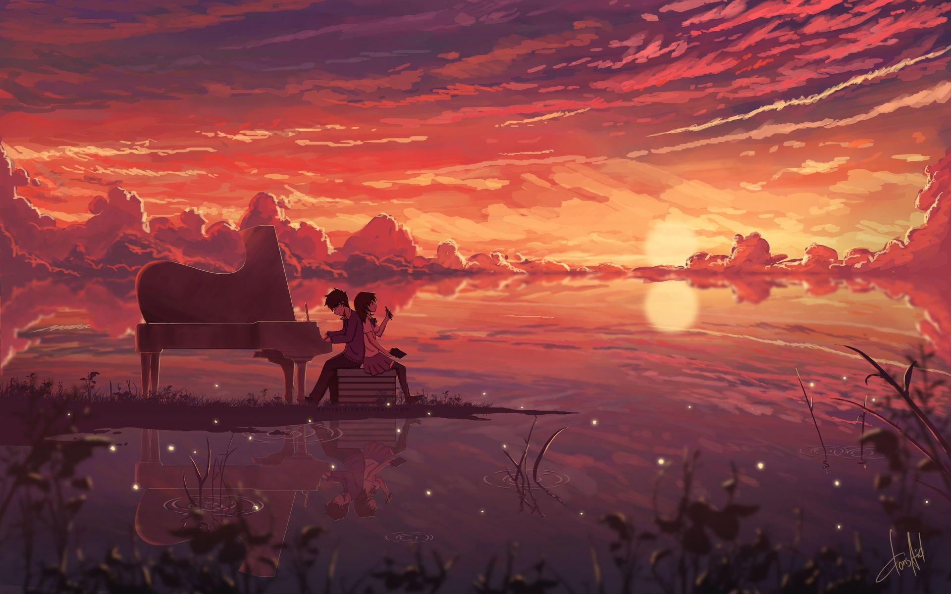 Coppia pianoforte tramonto lago anime, 1920x1200 Full HD+ WUXGA, PC