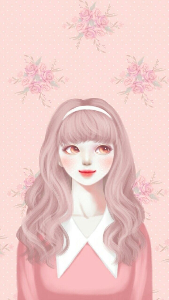 Ragazza illustrata capelli lilla rosa, 720x1280 Full HD Verticale, iPhone