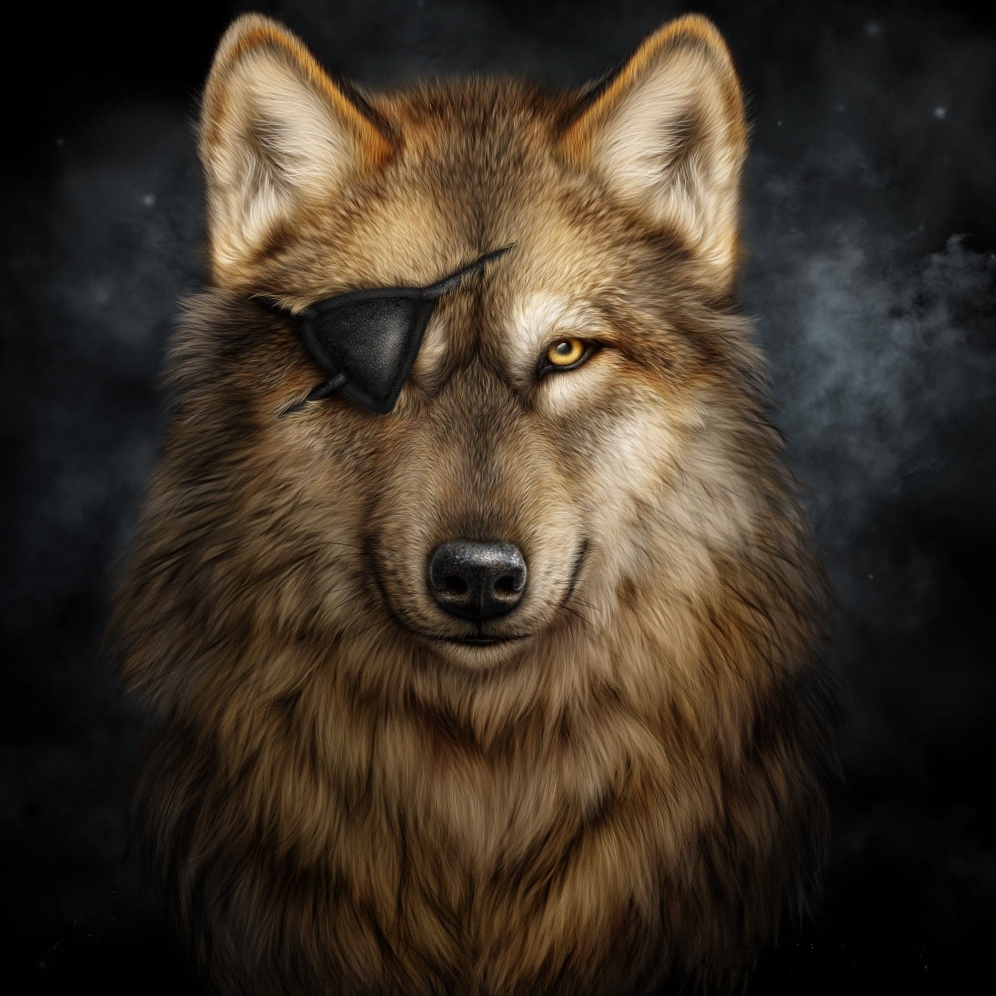 Lupo con benda sull'occhio, 2000x2000 Hi-Res, PC Desktop
