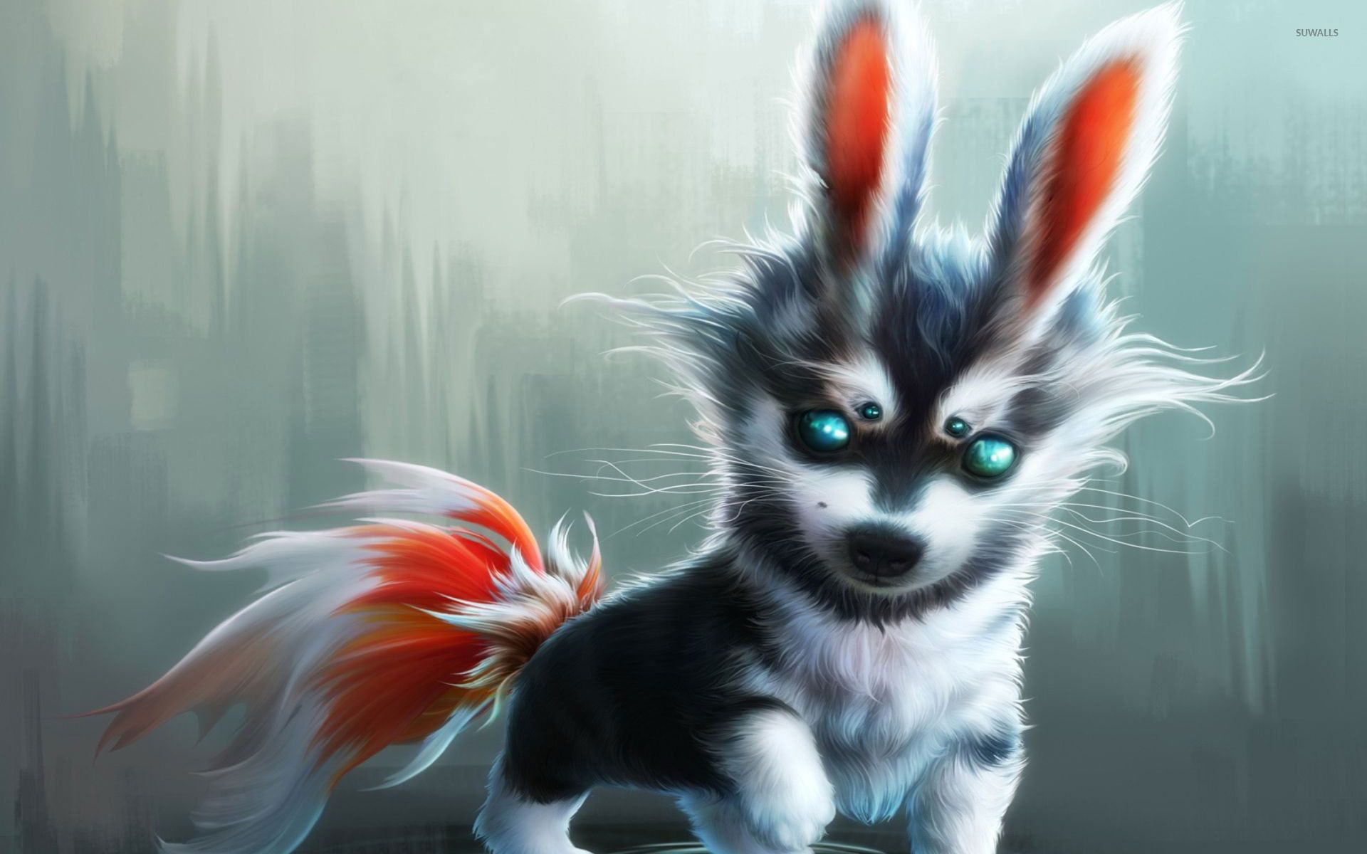 Cucciolo lupo orecchie coniglio, 1920x1200 Full HD+, Laptop