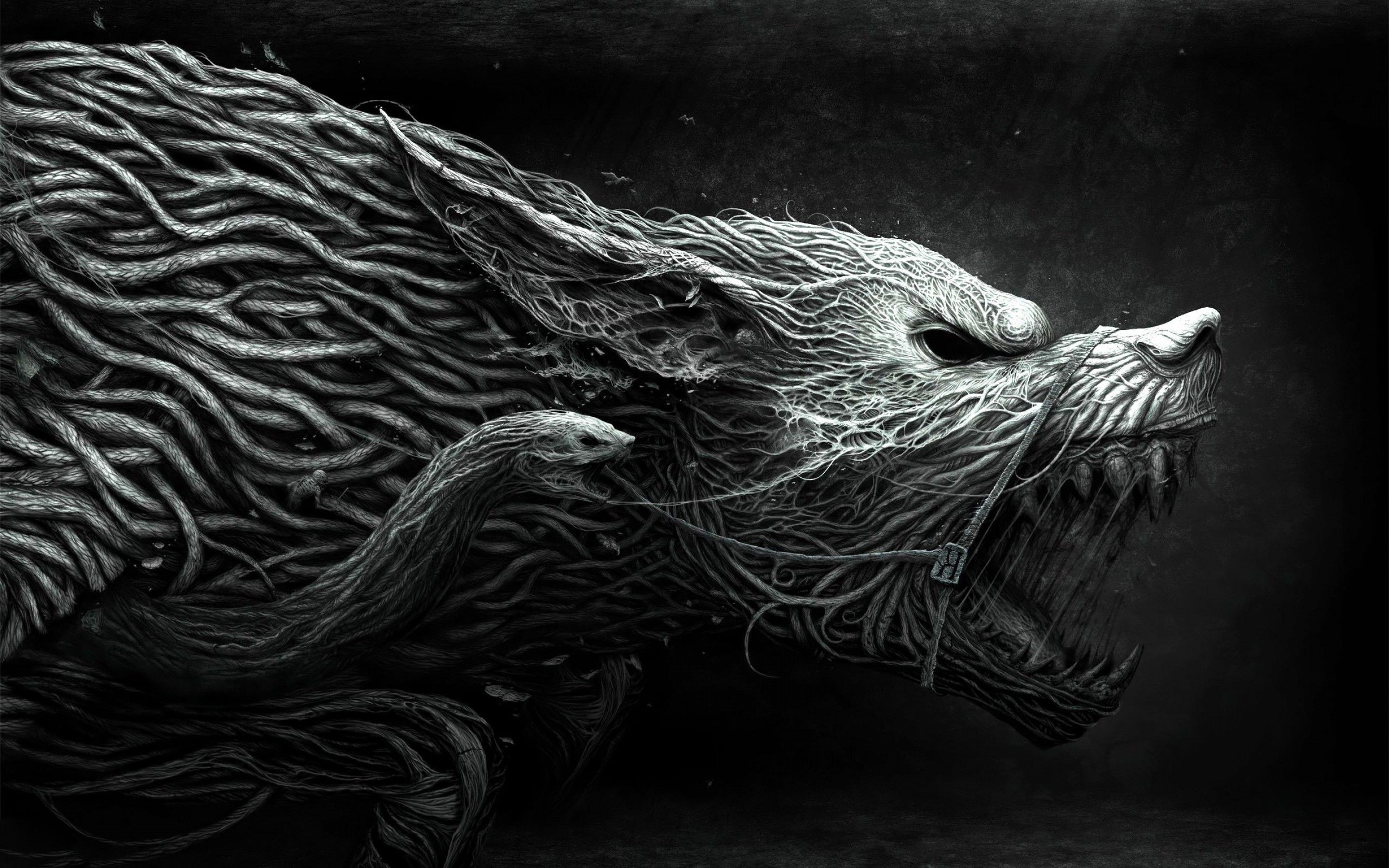 Lupo artistico bianco e nero, 2880x1800 2K+, Desktop