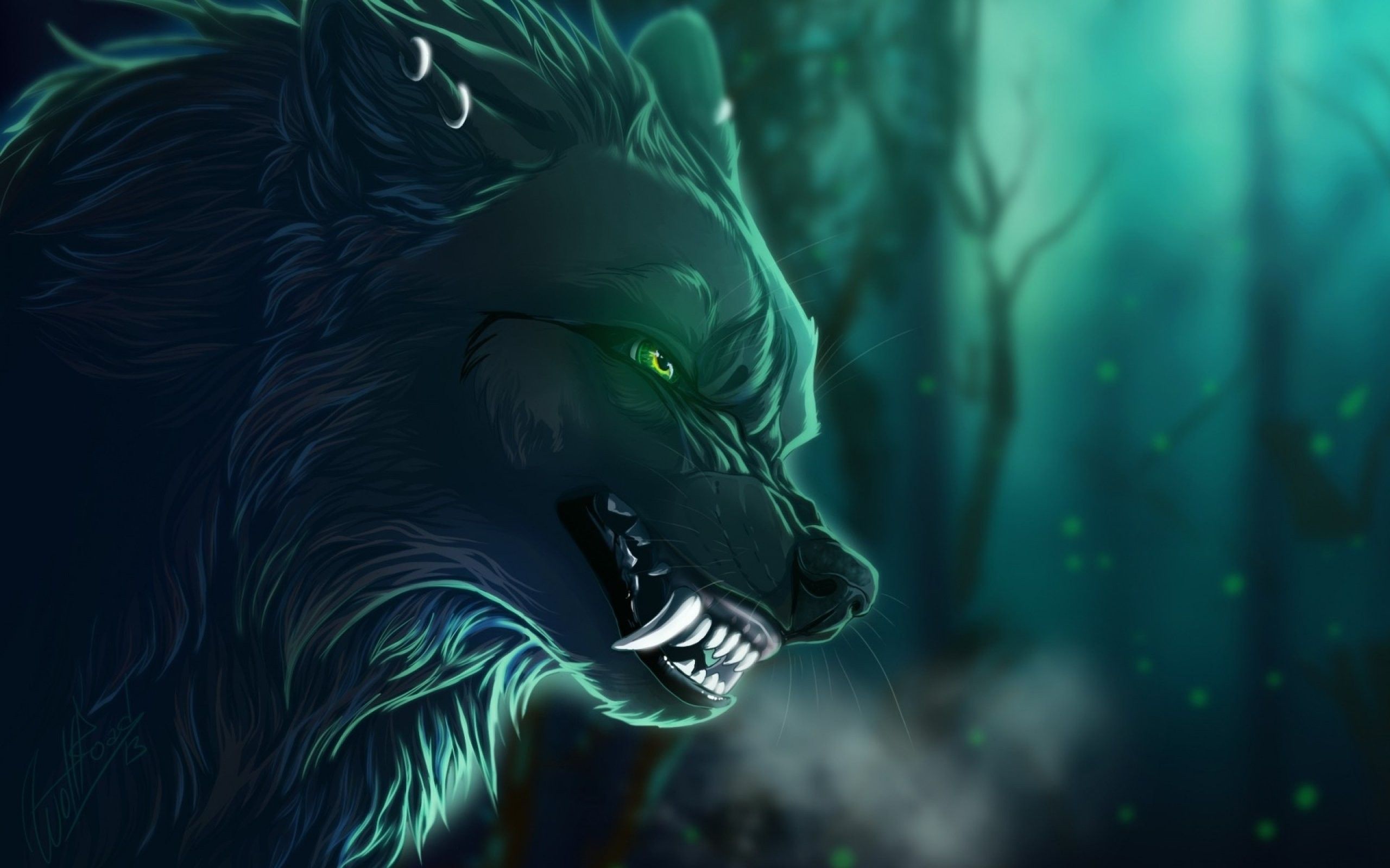 Lupo ringhiante artistico verde, 2560x1600 2K+, Desktop