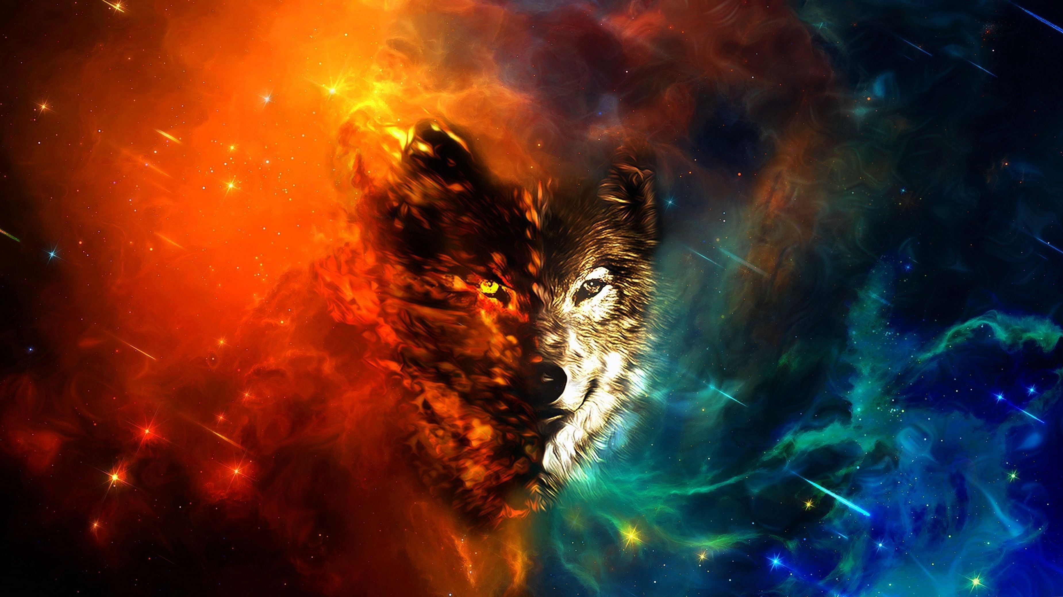 Lupo fuoco e ghiaccio cosmico, 3699x2080 2K+, PC