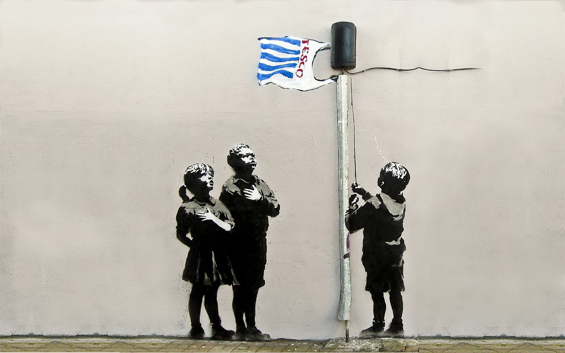 Bambini stencil Banksy bandiera Tesco, 1920x1200 WUXGA, Laptop