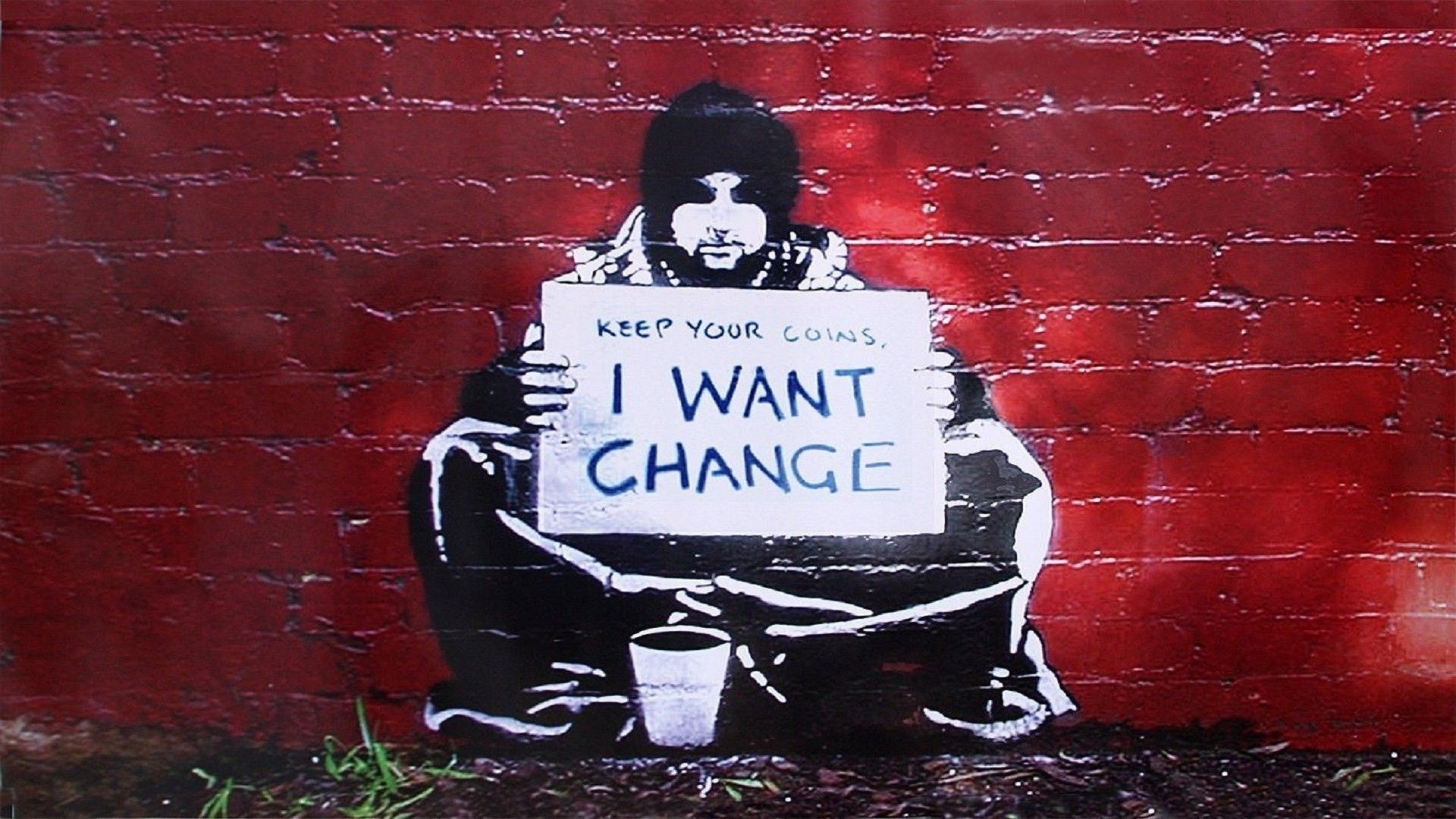 Banksy uomo con cartello Change, 1920x1080 Full HD, PC