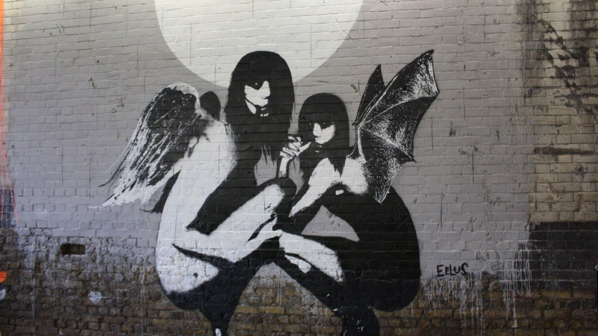 Angeli graffiti muro Banksy, 1920x1080 Full HD, PC
