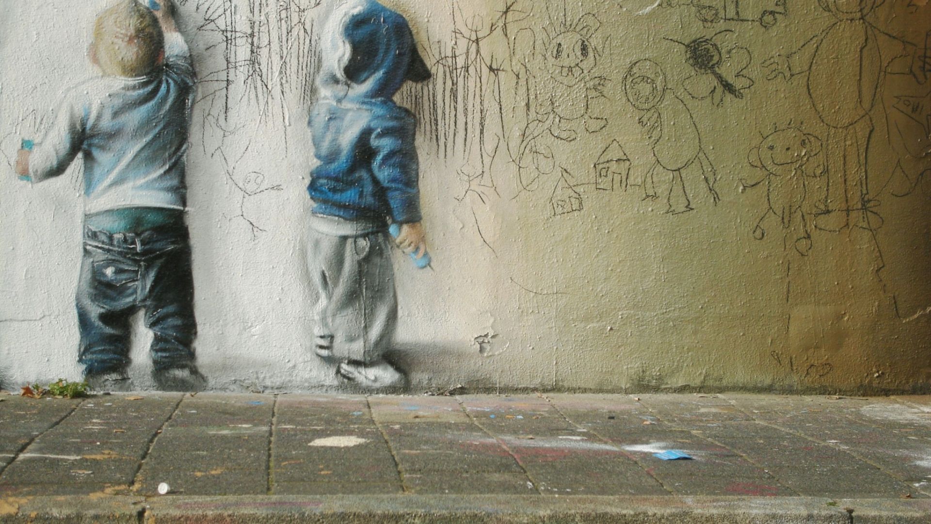 Bambini disegnano su muro, 1920x1080 1080p, PC Desktop