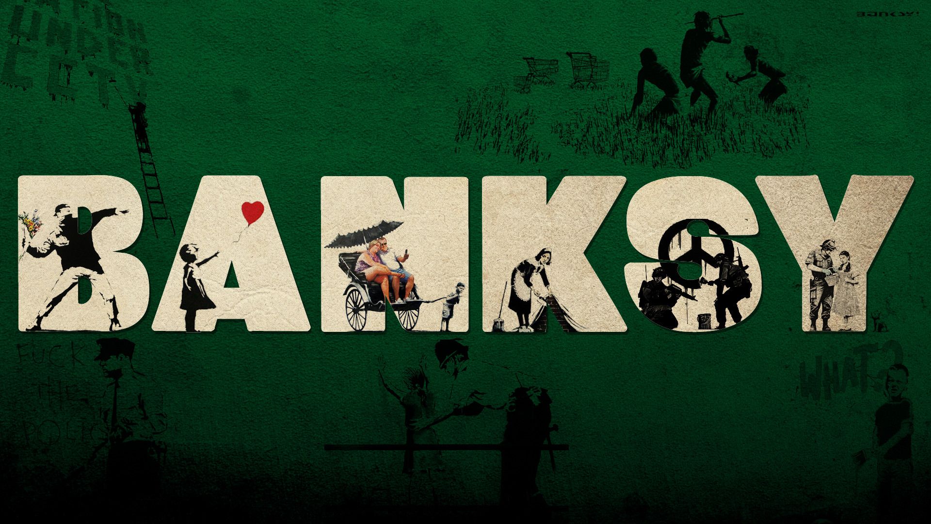 Scritta Banksy stencil sagome, 1920x1080 Full HD, PC