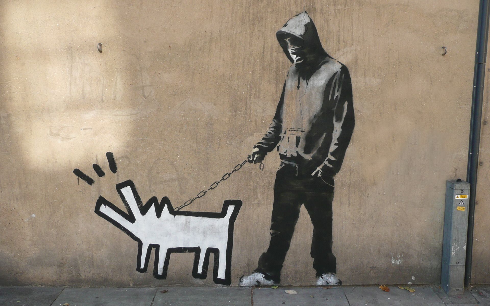 Banksy uomo con cane guinzaglio, 1920x1200 Full HD+, Laptop