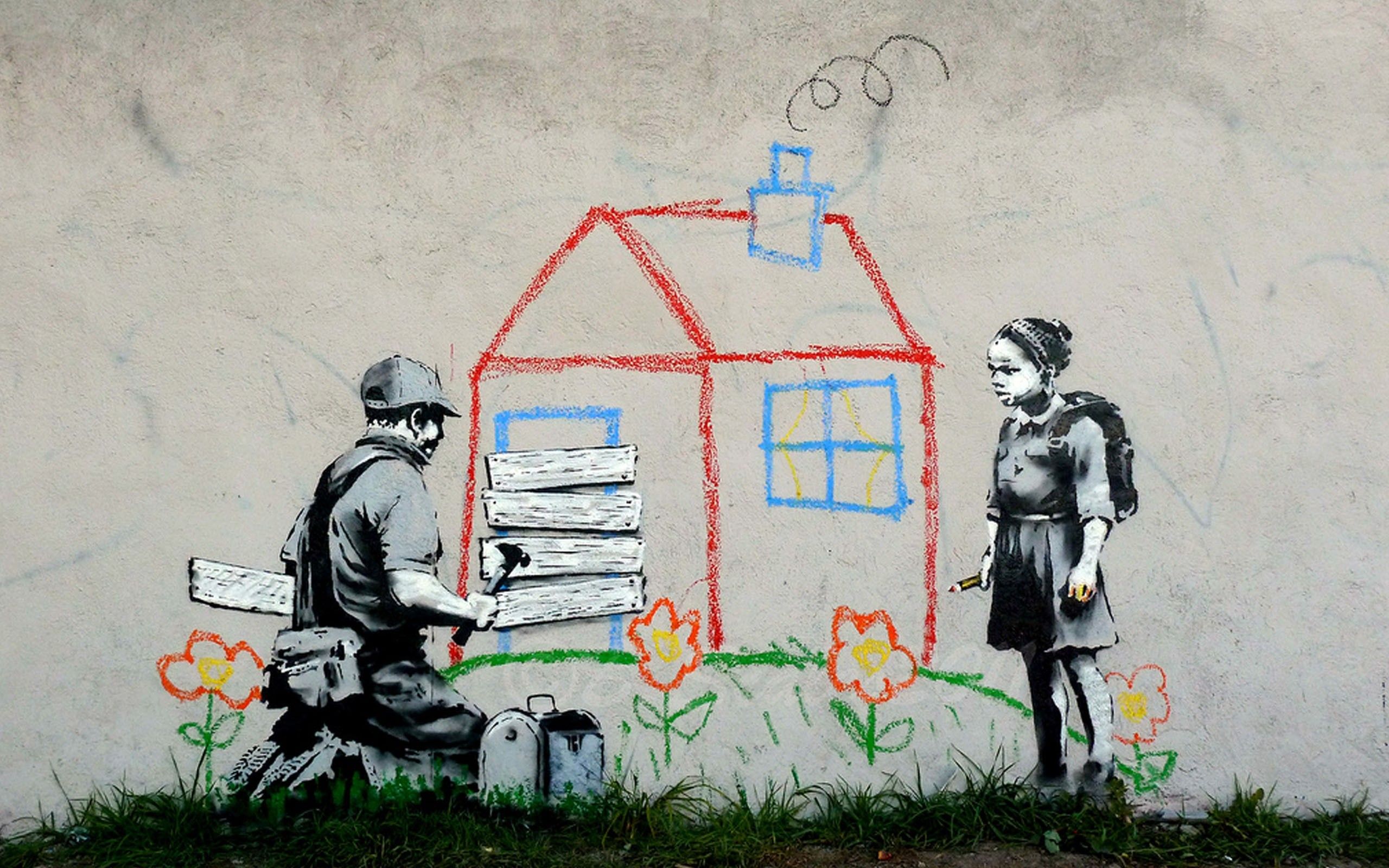 Bambini disegnano casa gessetto, 2560x1600 WQXGA, Desktop