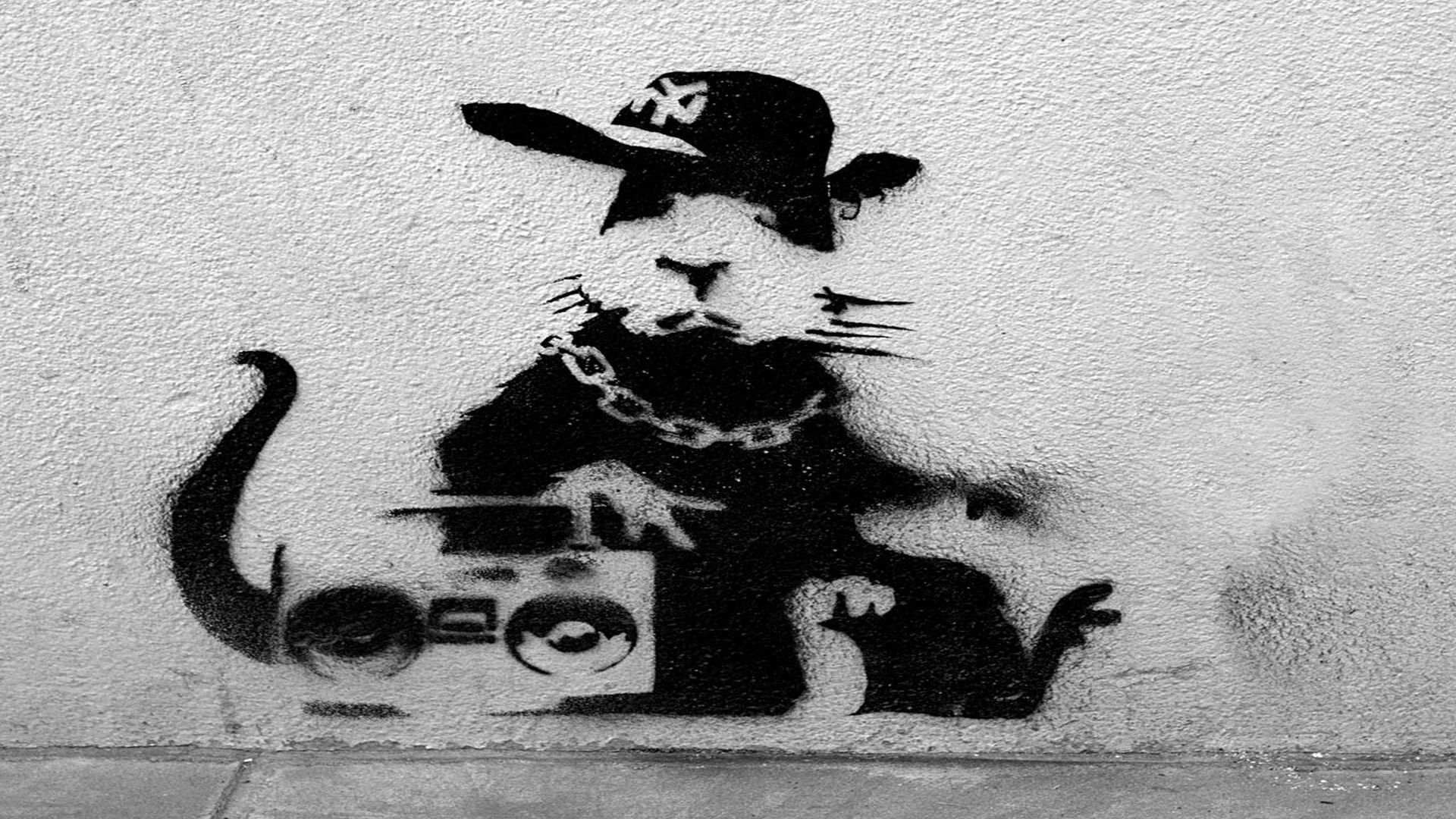 Banksy graffiti ratto boombox, 1920x1080 Full HD, PC