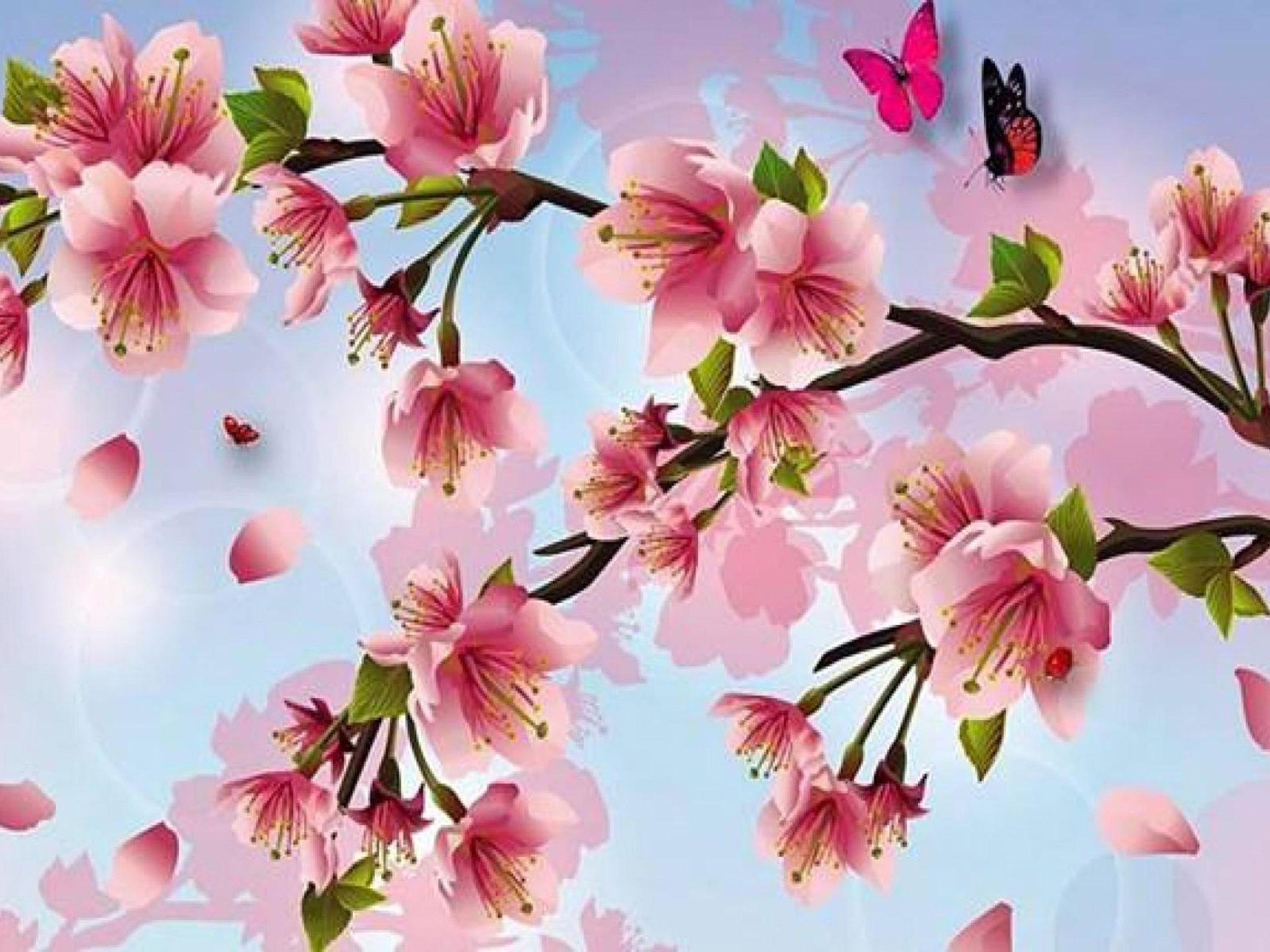 Fiori di ciliegio e farfalle, 1920x1440 WUXGA, Desktop