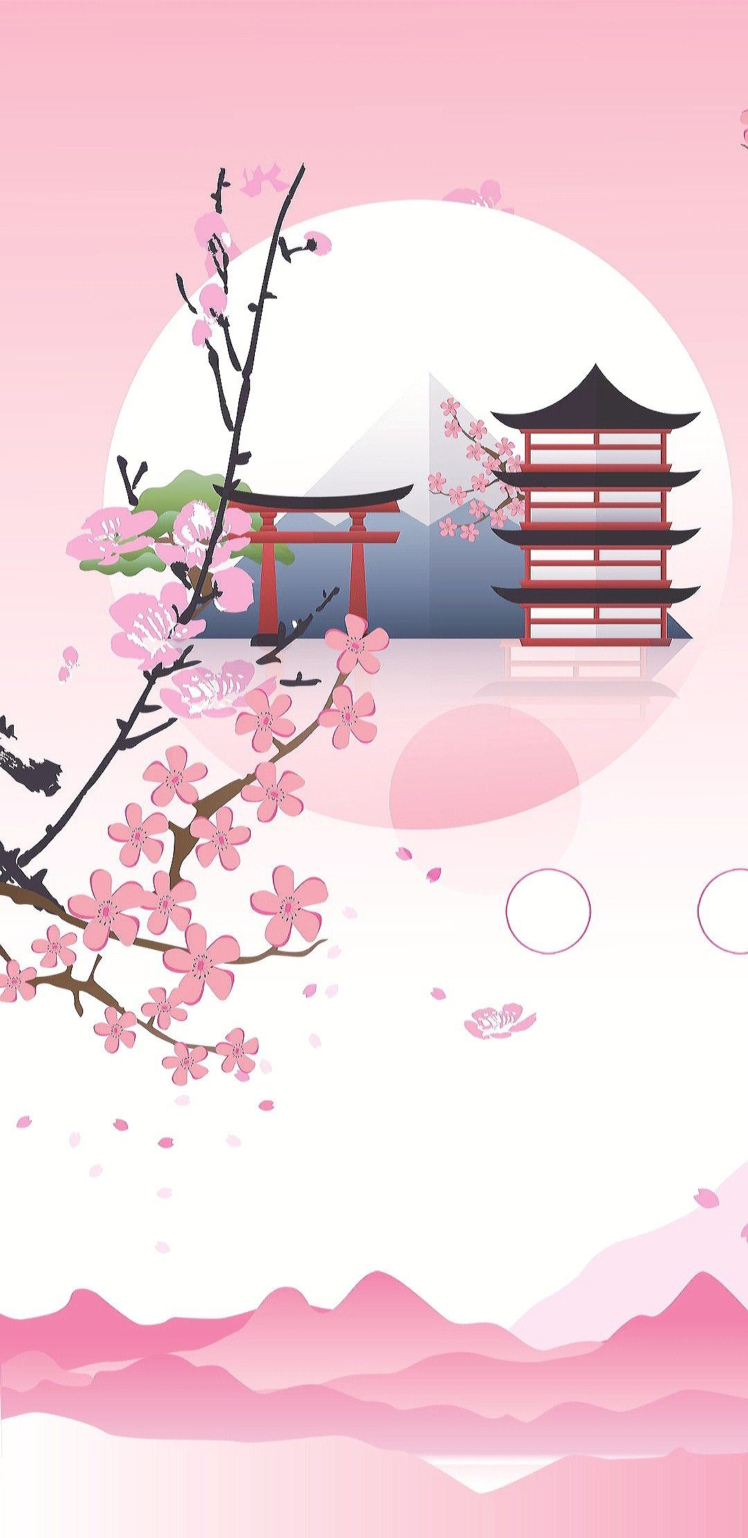 Pagoda giapponese con fiori ciliegio, 1080x2220 Full HD Verticale, iPhone