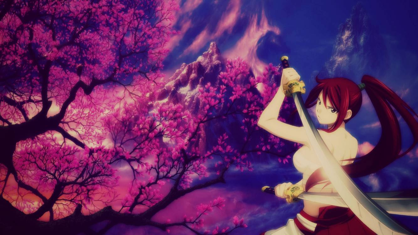 Guerriera anime con katana, 1333x750 720p, iMac