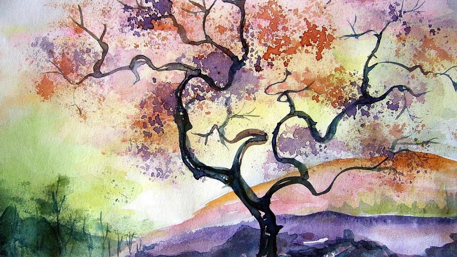 Albero di ciliegio ad acquerello, 1920x1080 1080p, PC