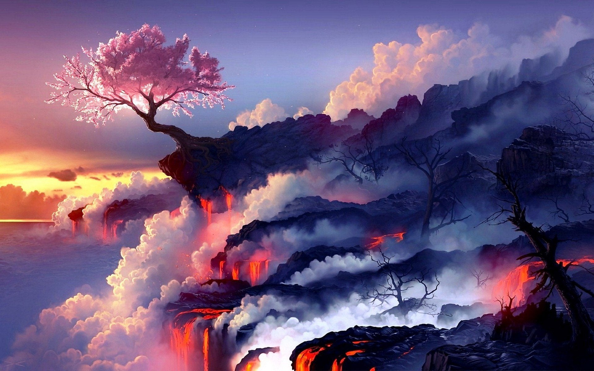 Ciliegio in fiore su lava, 1920x1200 Full HD+, PC