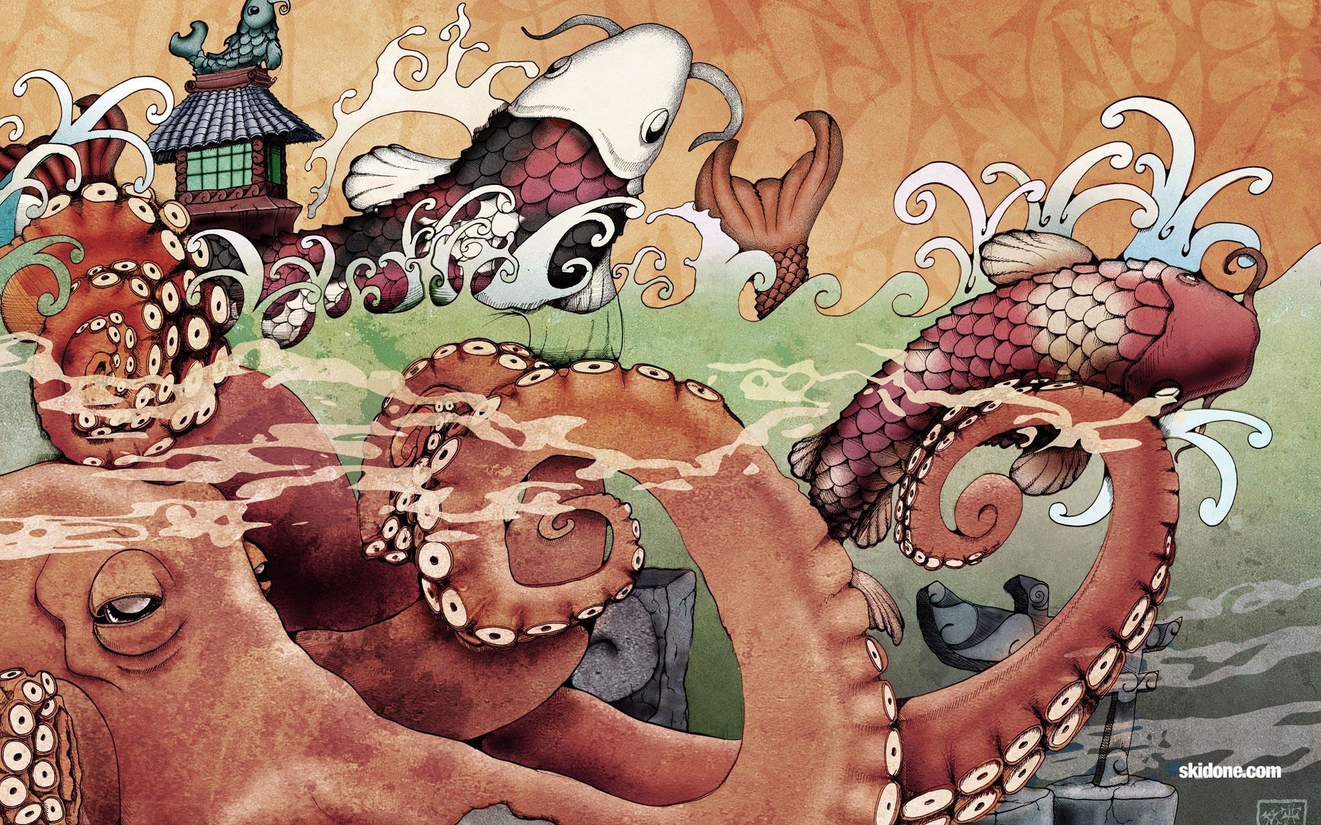 Polpo tatuaggio giapponese tradizionale, 1920x1200 Full HD+ WUXGA, Laptop