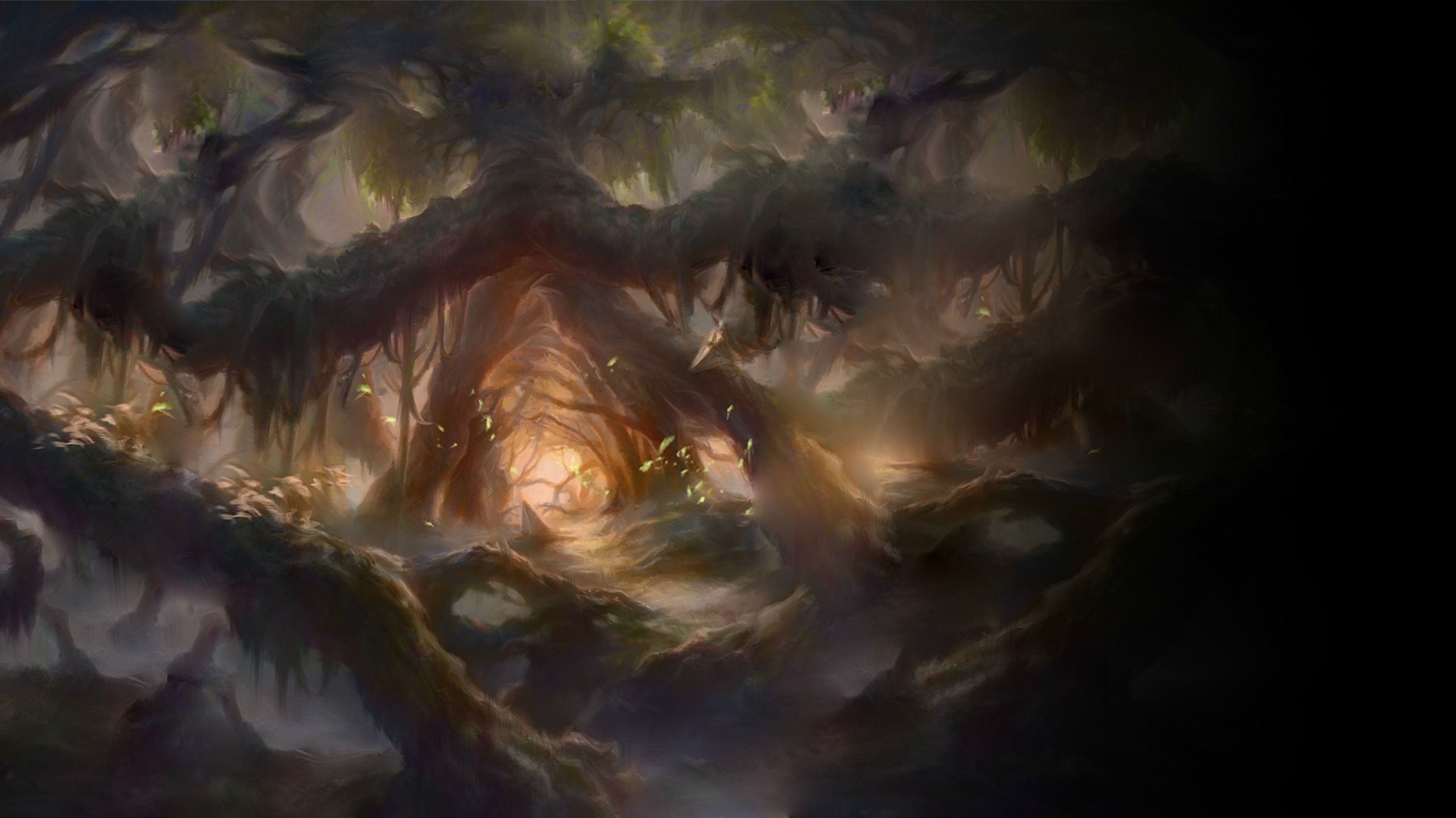 Foresta magica con luce dorata, 2560x1440 2K QHD, PC