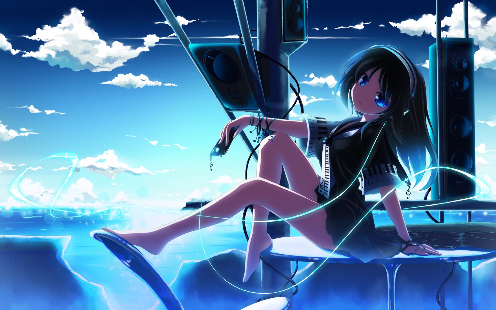 Ragazza anime con cuffie, blu, 1920x1200 WUXGA, Desktop