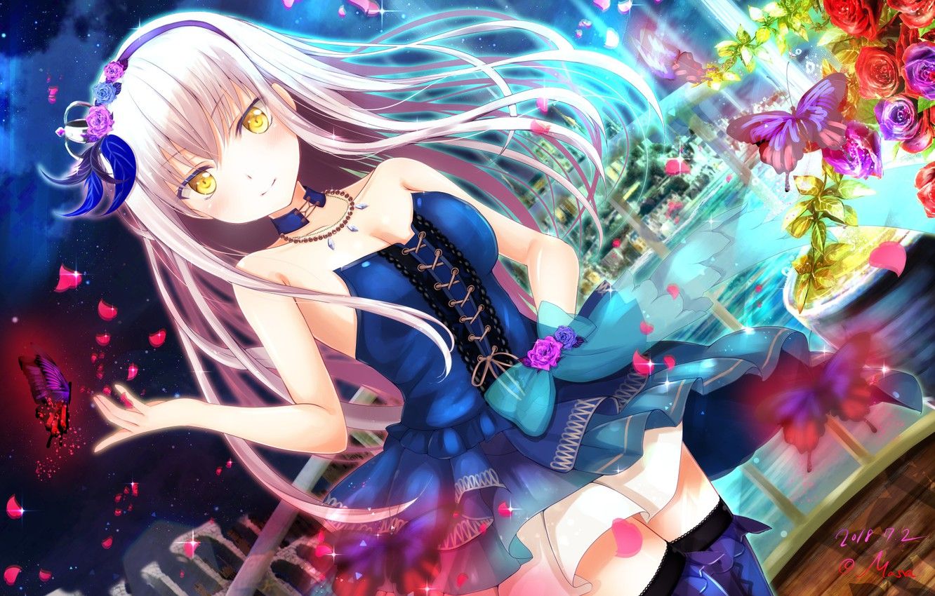 Ragazza anime con farfalle, 1332x850 HD, Desktop