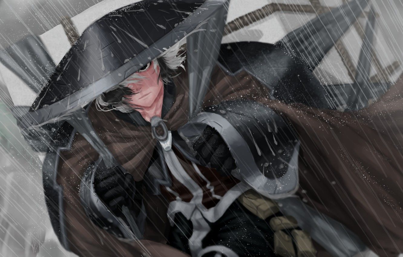 Samurai con cappello sotto pioggia, 1332x850 720p, Laptop