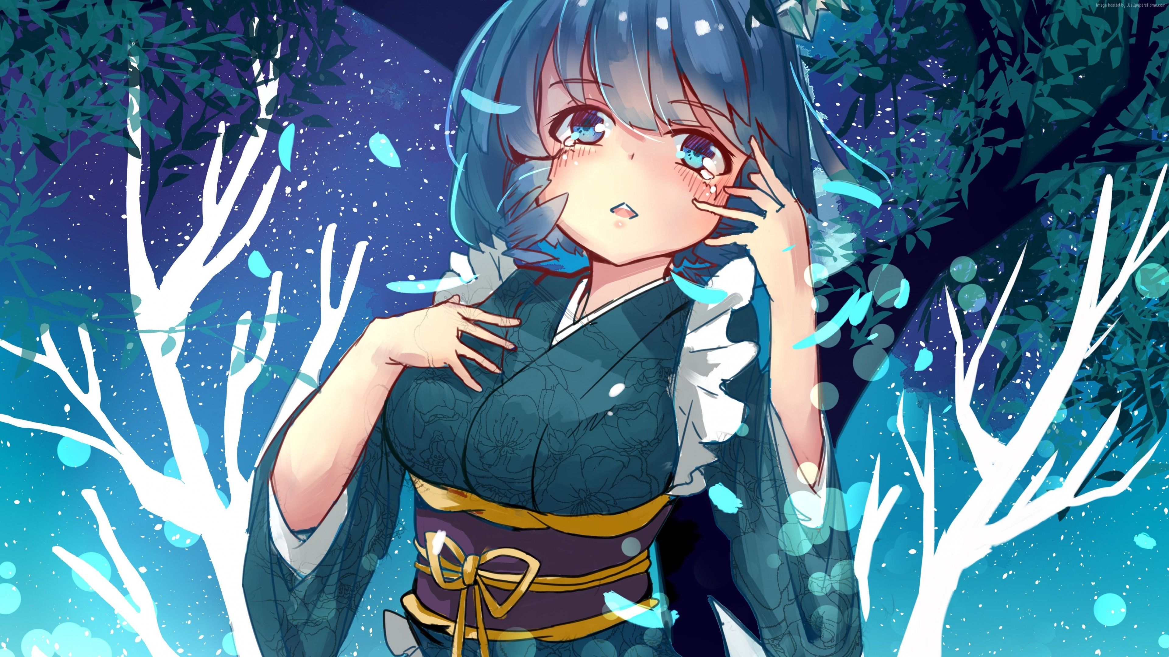 Ragazza anime kimono notte, 3840x2160 Ultra HD, 4K TV