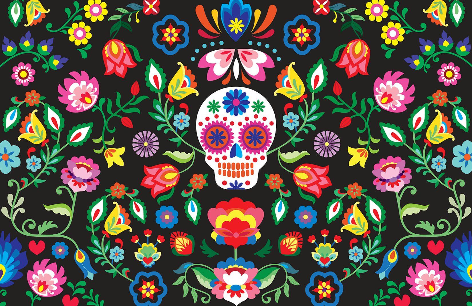 Teschio messicano con fiori colorati, 1650x1070 HD, Desktop