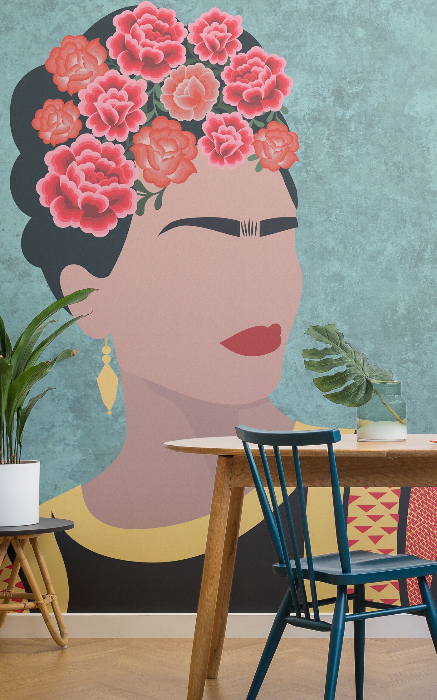 Frida Kahlo con fiori rosa, 1400x2240 Verticale, Telefono