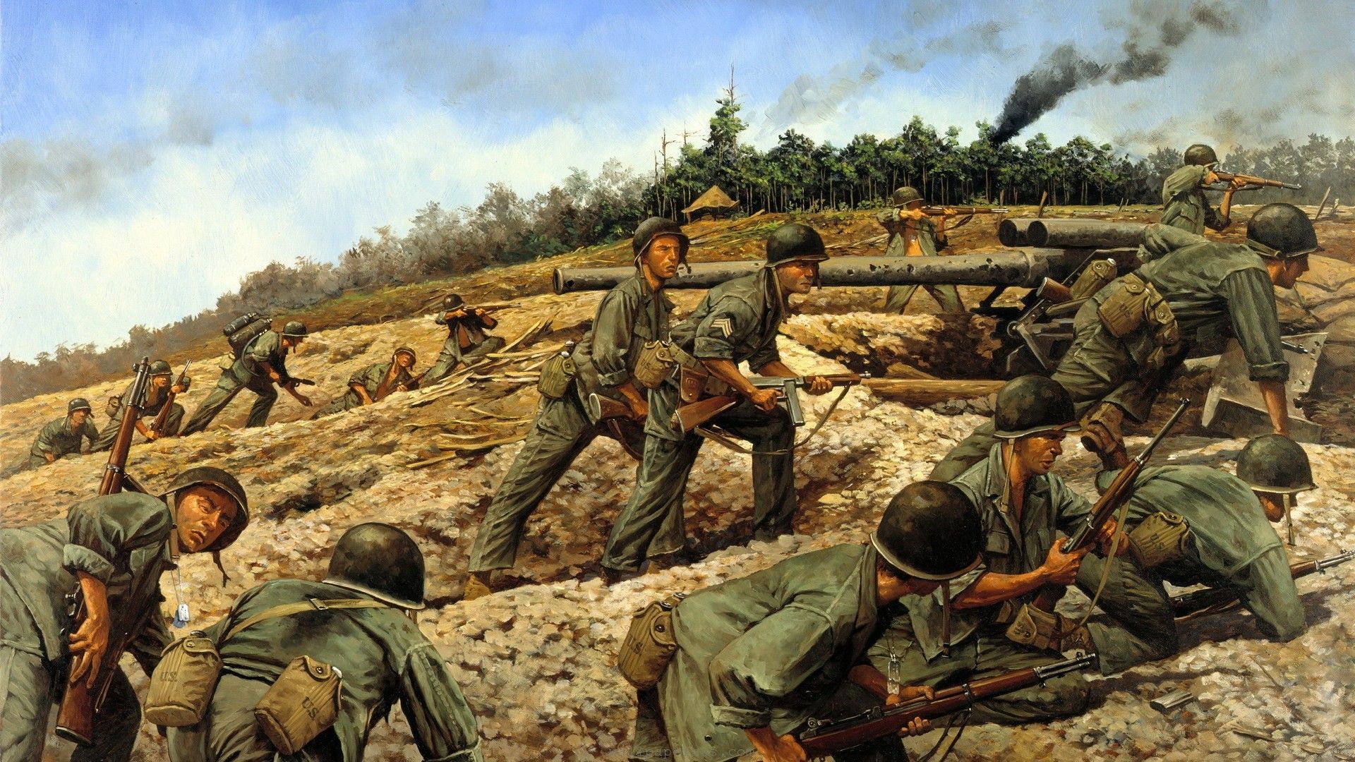 Soldati in battaglia, dipinto militare, 1920x1080 1080p, Desktop