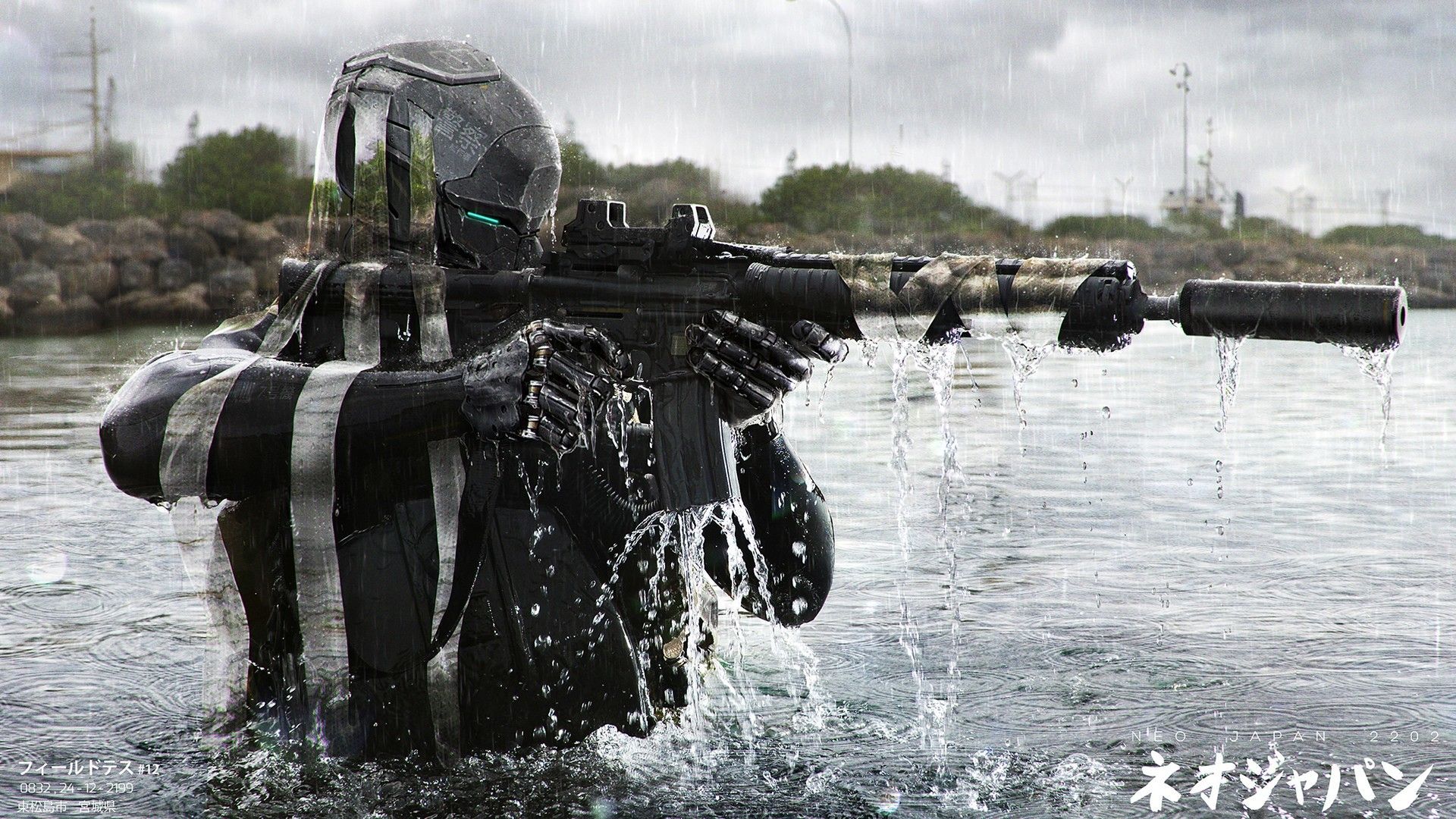 Soldato futuristico in acqua, 1920x1080 Full HD, PC
