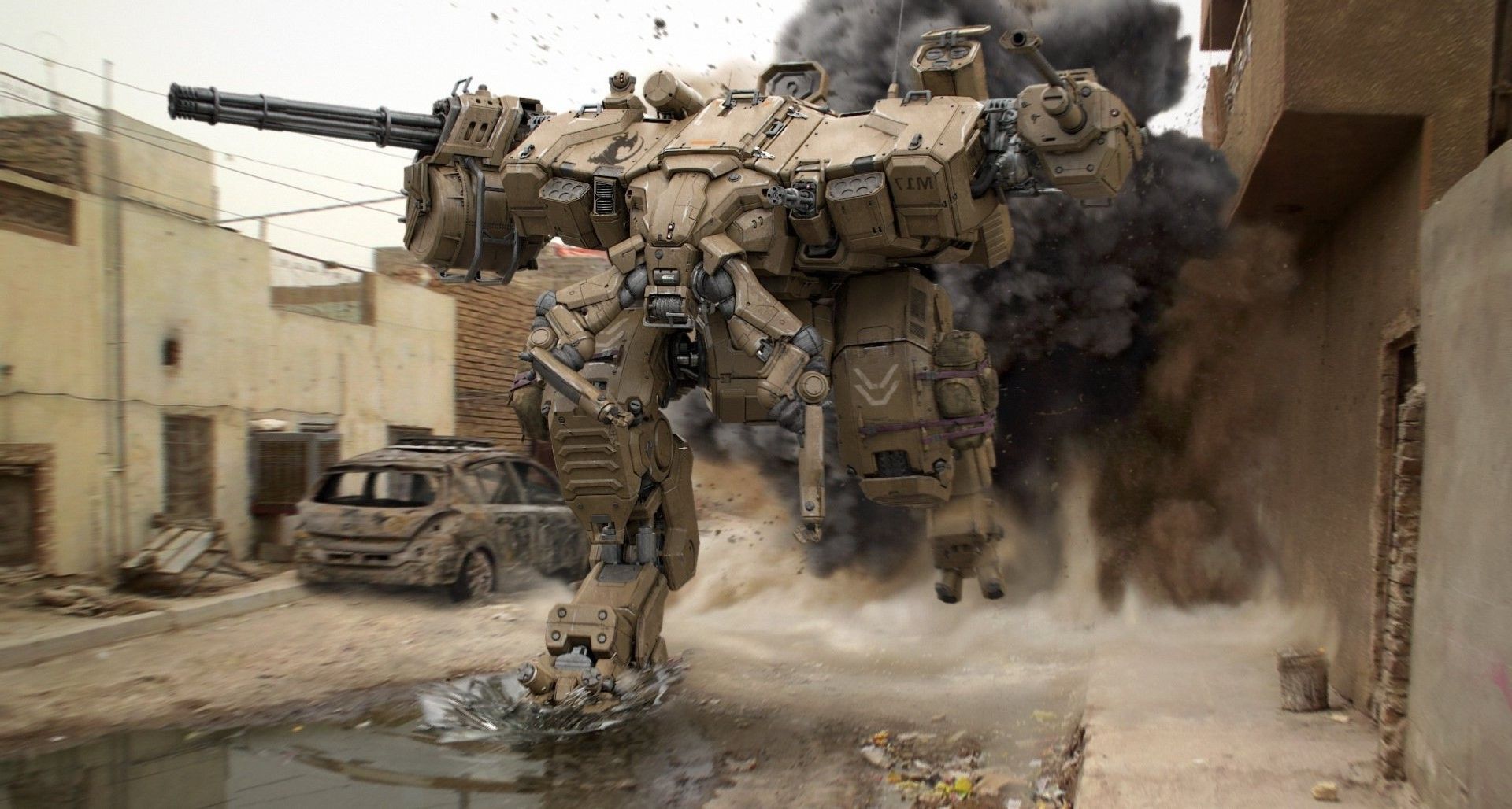 Mech militare in città distrutta, 1920x1028 Full HD 1080p, Desktop