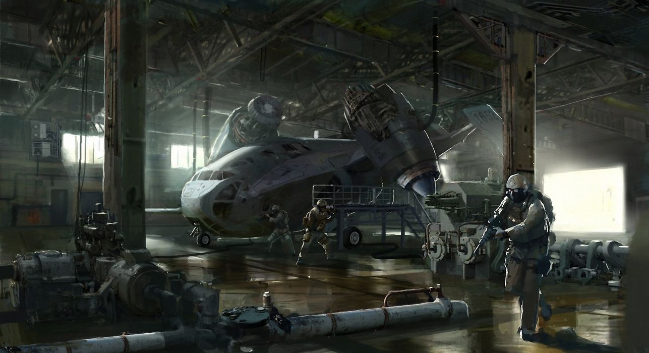 Soldati in hangar sci-fi, 1287x700 HD, Desktop