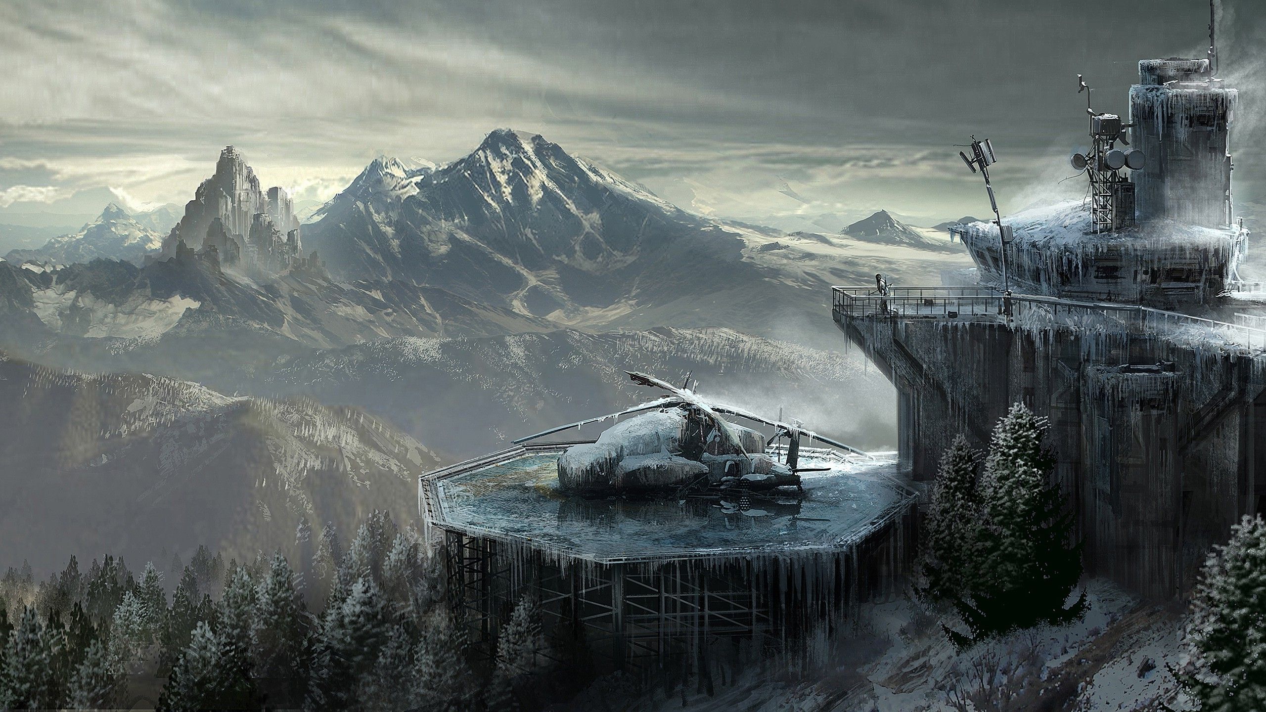 Base militare montana con elicottero, 2560x1440 1440p, Desktop