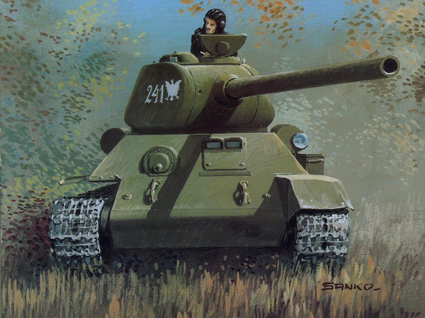 Carro armato T-34 dipinto, 1365x1024 HD, Desktop