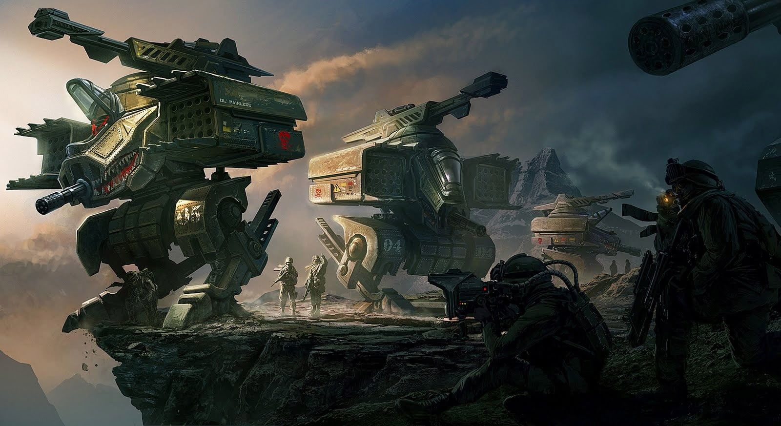Mech militari e soldati fantascienza, 1600x873 900p, PC