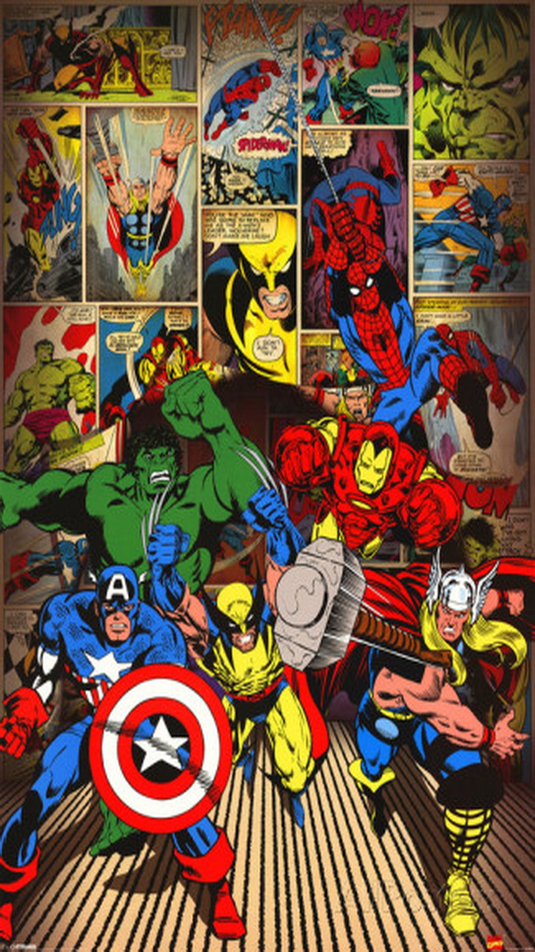Personaggi Marvel fumetto collage, 1080x1920 Full HD Verticale, Smartphone