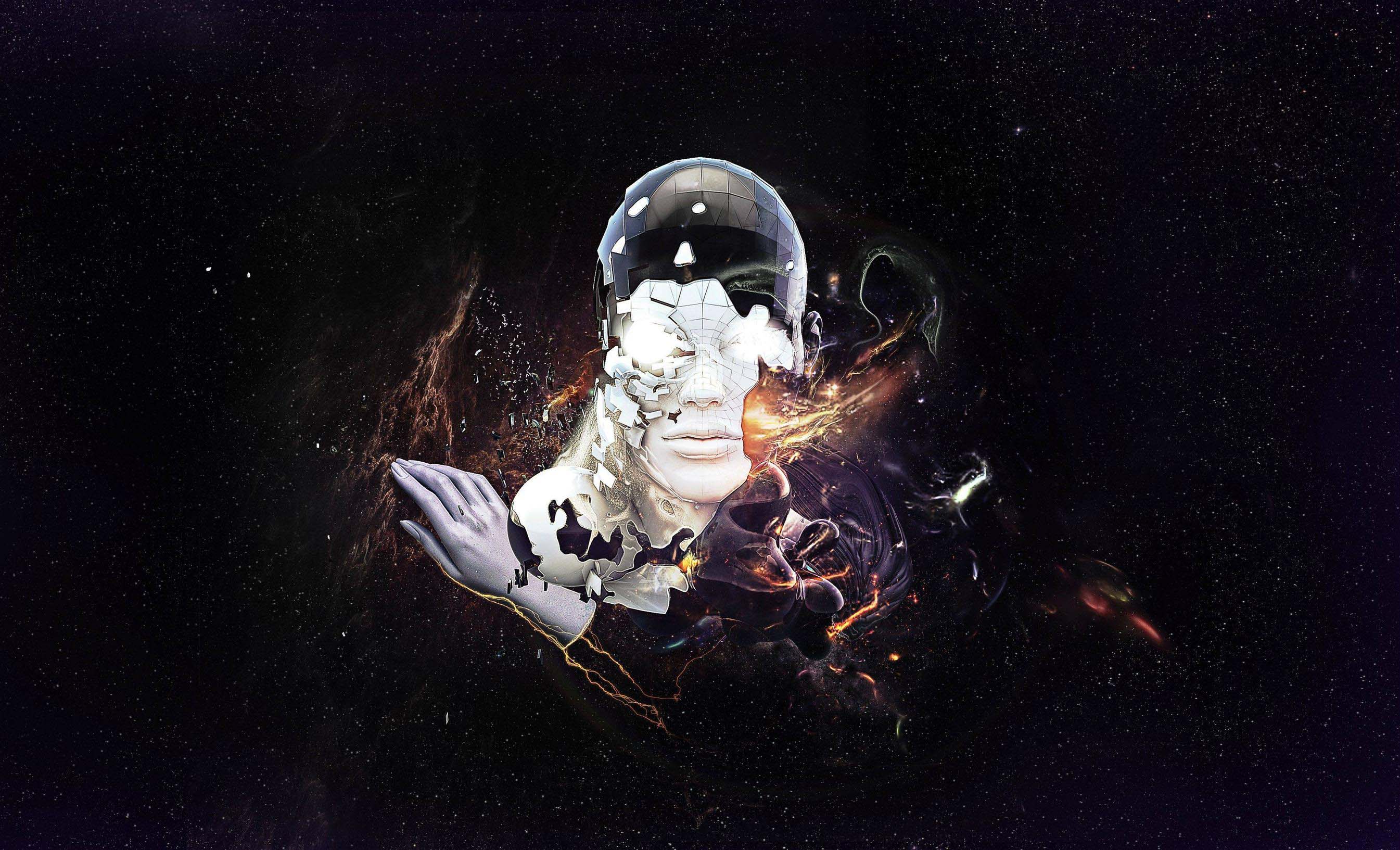 Astronauta viso surreale spazio, 2690x1633 WQXGA, Monitor Gaming