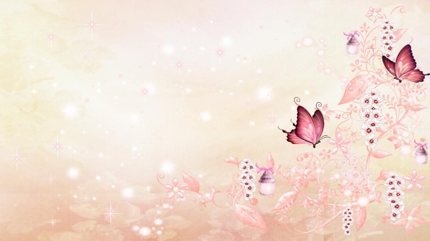 Farfalle rosa e fiori, 1366x768 720p, PC