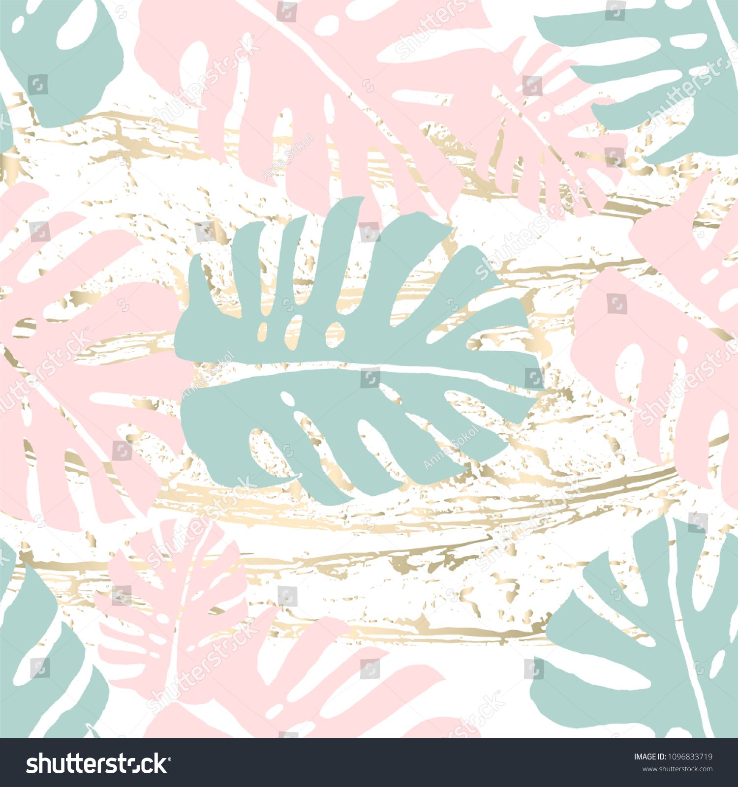 Foglie tropicali rosa pastello dorate, 1500x1600 Full HD Verticale, Smartphone