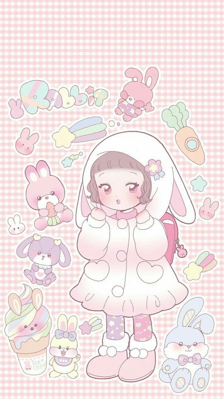 Bambina kawaii coniglietti rosa, 736x1308 Full HD Verticale, iPhone