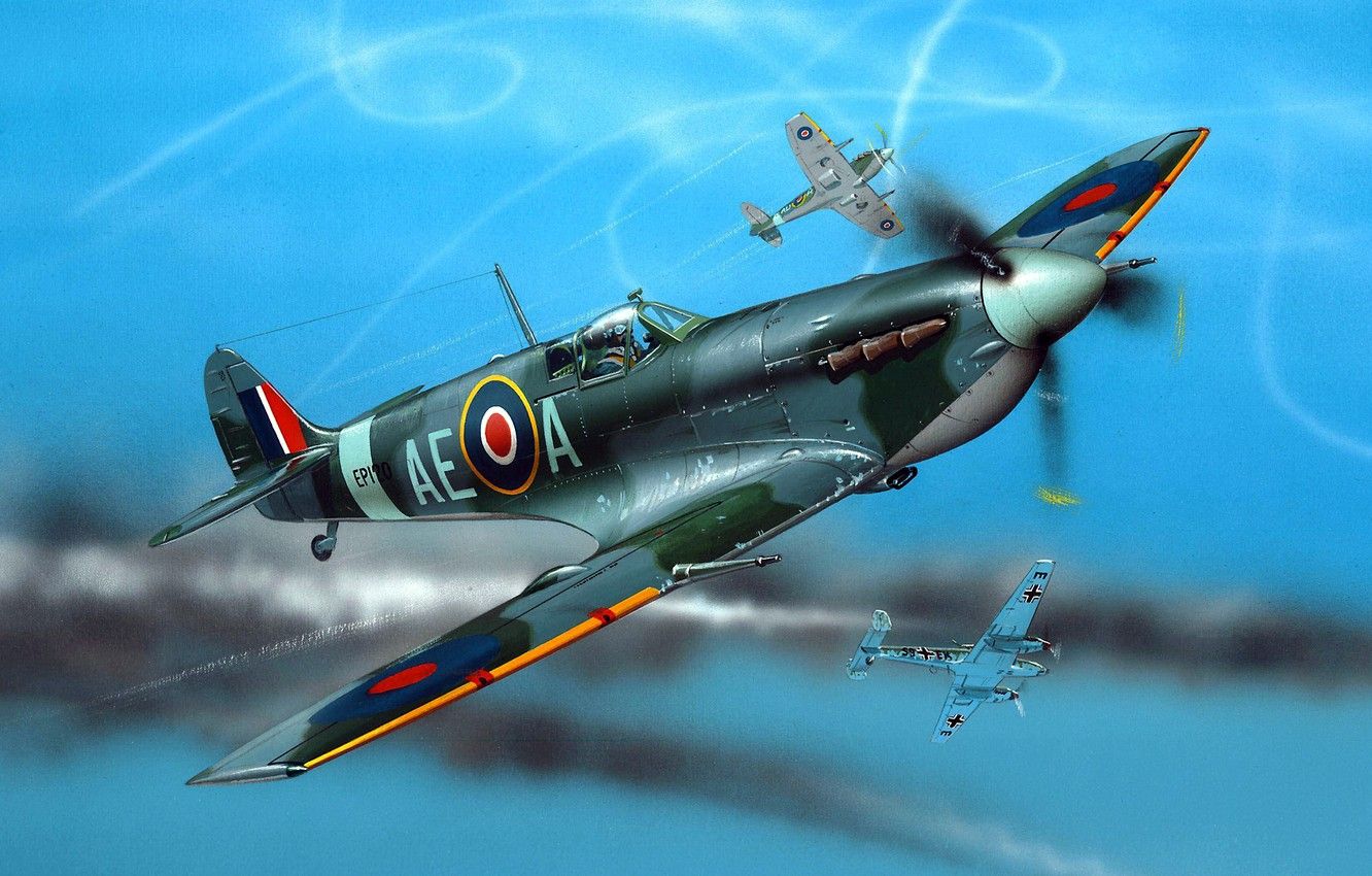 Aereo Spitfire RAF artistico, 1332x850 HD, Desktop