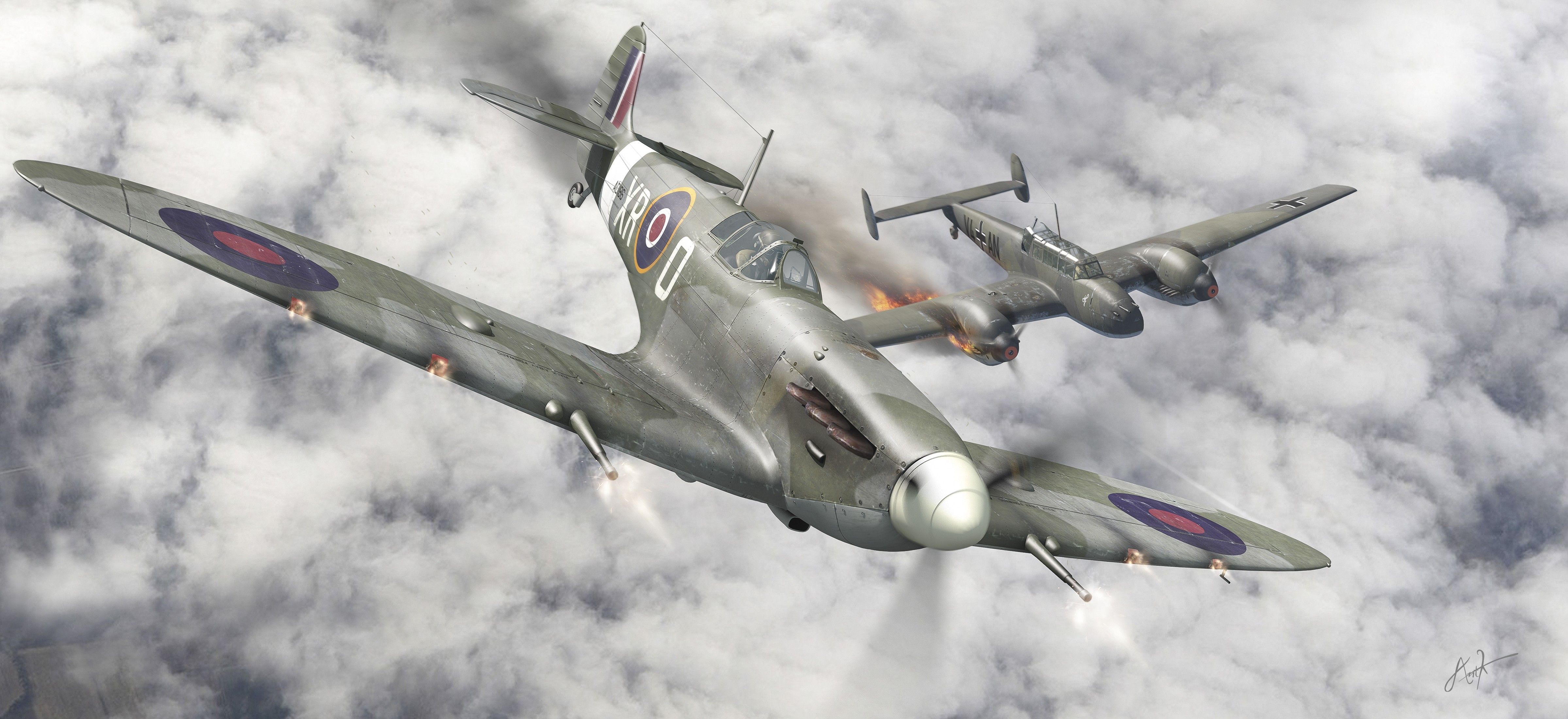 Spitfire e caccia in volo, 4797x2200 Ultra HD, Monitor 4K