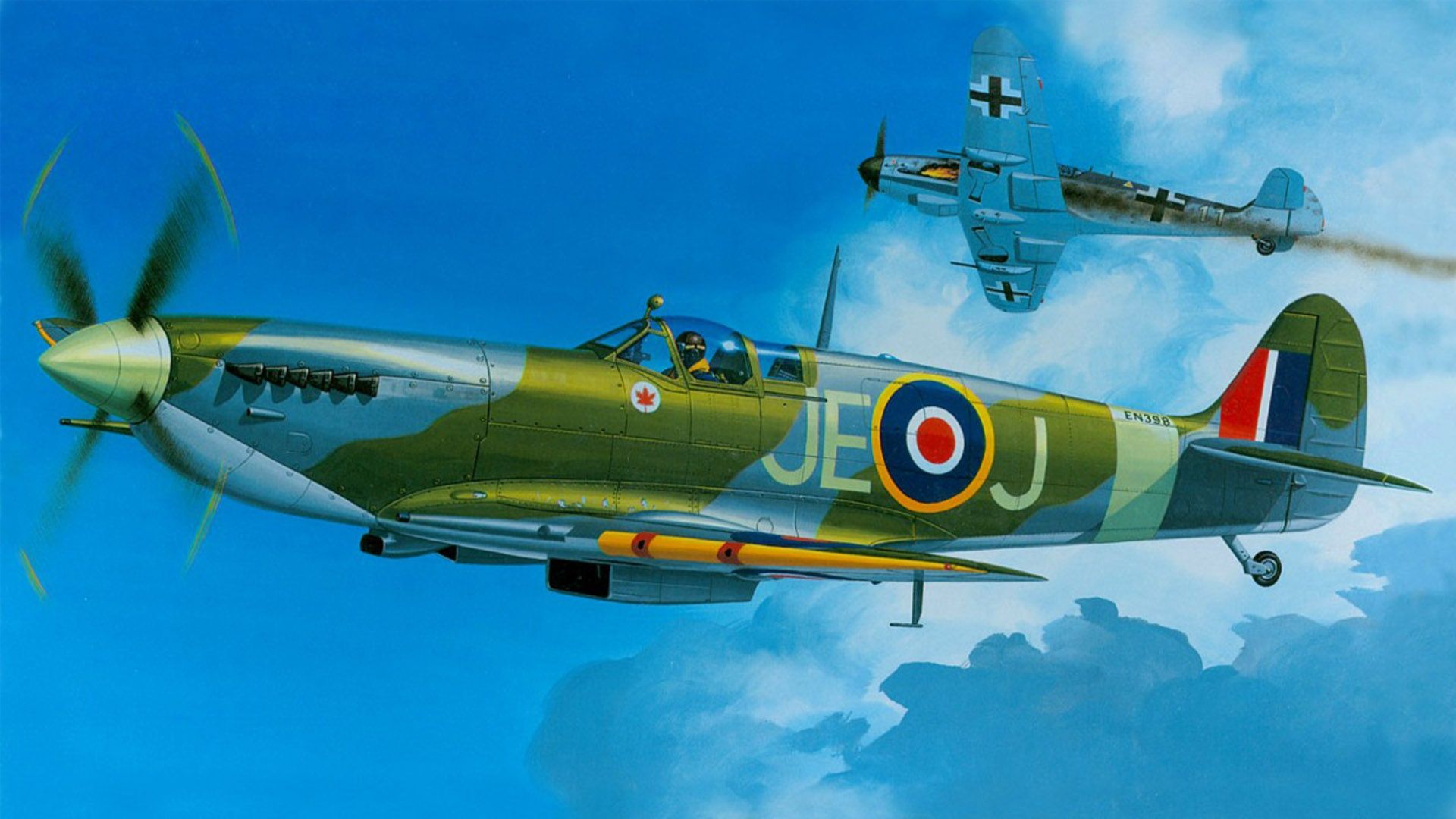 Spitfire artistico in volo, 1920x1080 Full HD, PC Desktop