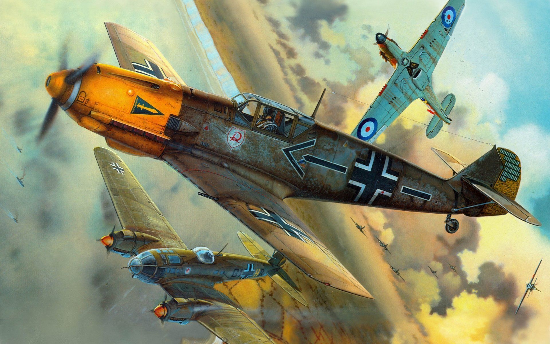 Aerei da guerra Spitfire dogfight, 1920x1200 Full HD+, PC