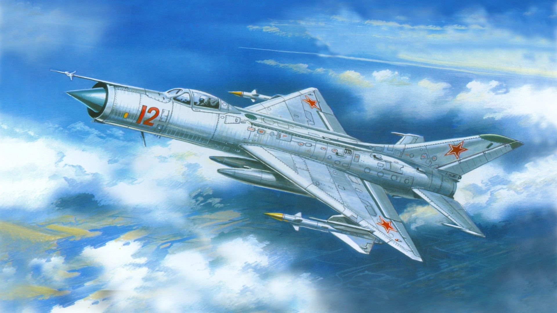 Aereo militare sovietico tra nuvole, 1920x1080 Full HD, Desktop