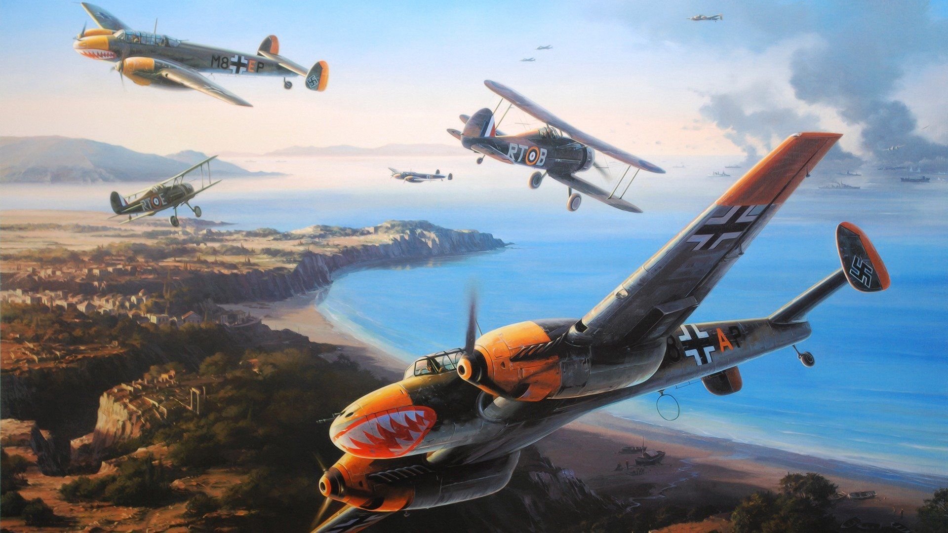 Aerei Spitfire in combattimento aereo, 1920x1080 Full HD, Desktop